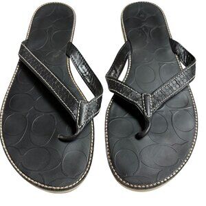 Coach Debbie Signature Embossed Flat Thong Flip-Flop Sandals (Black) - Size 9